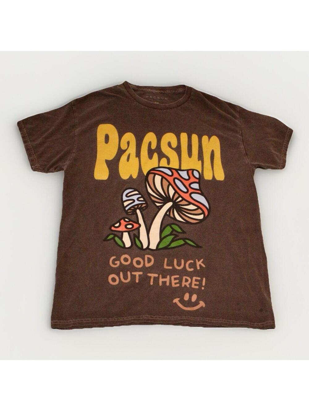 Pacsun Brown Good Luck Out There Men’s T Shirt Size Small Mushrooms
